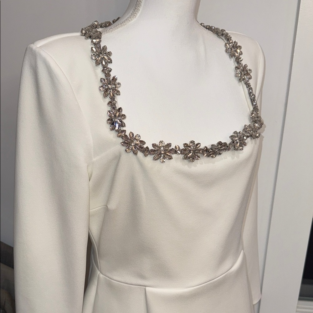 NADINE MERABI White Dress with Silver Floral Embellishments